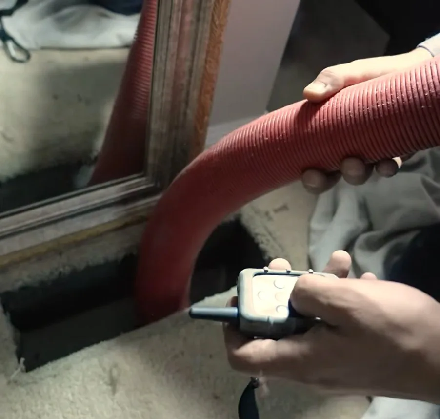 Vacuum hose connected to a floor register opening