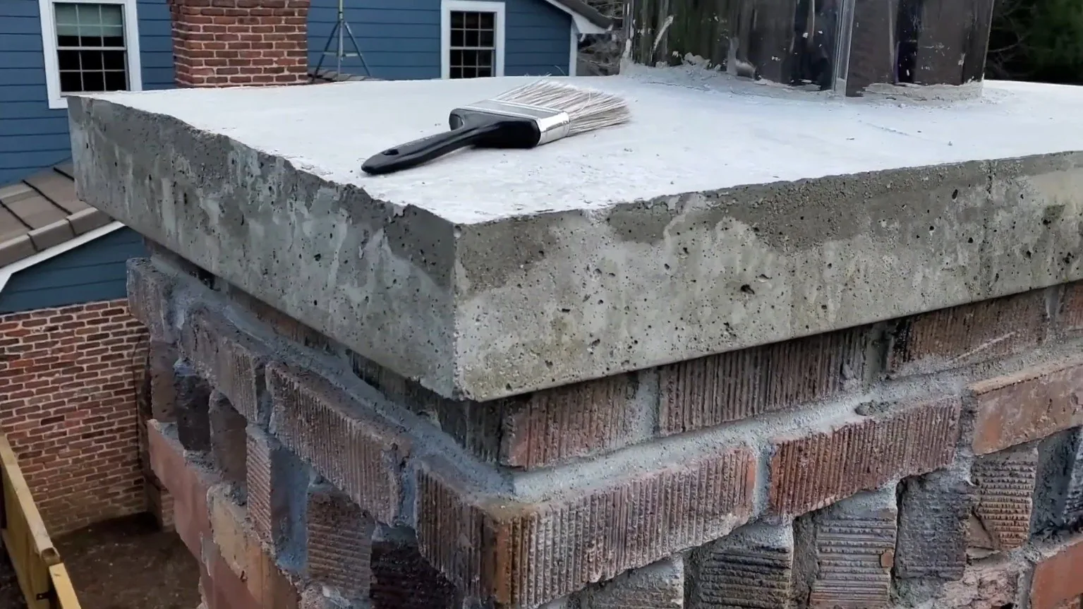 Newly poured concrete chimney crown